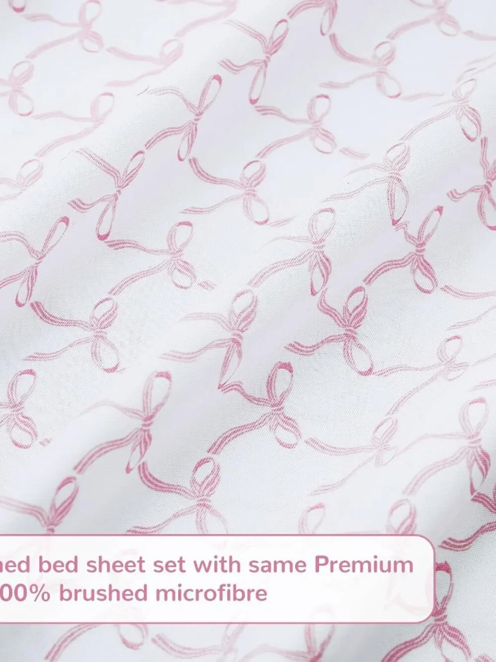 Kids Twin Size Bed Sheets, 3-Piece, Deep Pocket, Pink Bowknot